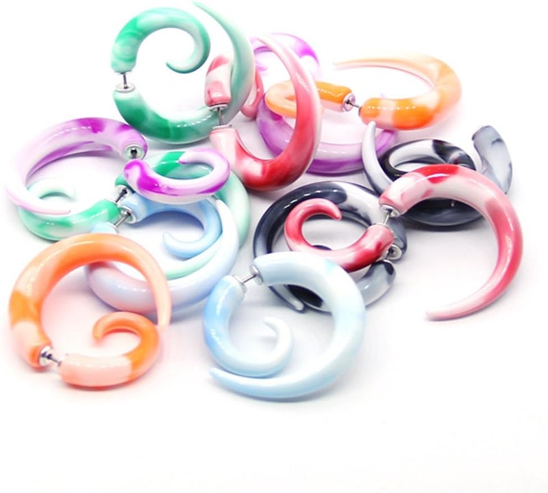 CrazyPiercing 12Pcs Fake Tapers Acrylic Ear Gauge Spiral Earrings Studs Stretcher Piercing Taper 20G - Image 5